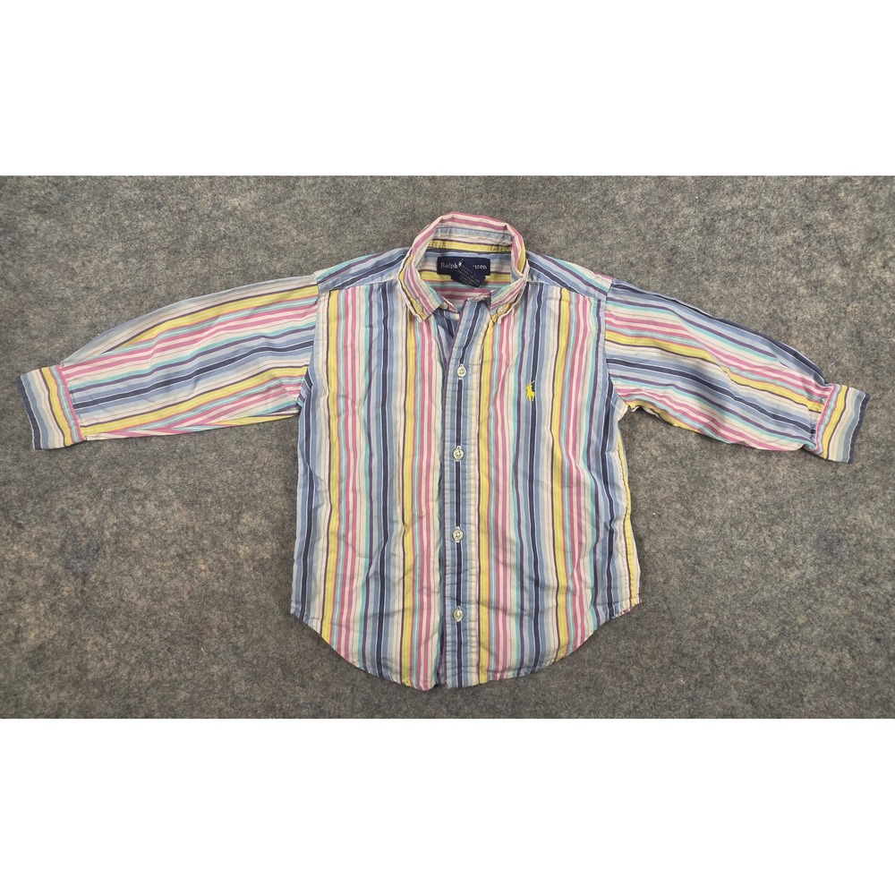 Ralph Lauren Toddler Boys 2T Striped Button Down Shirt Multi-Color Cotton LS